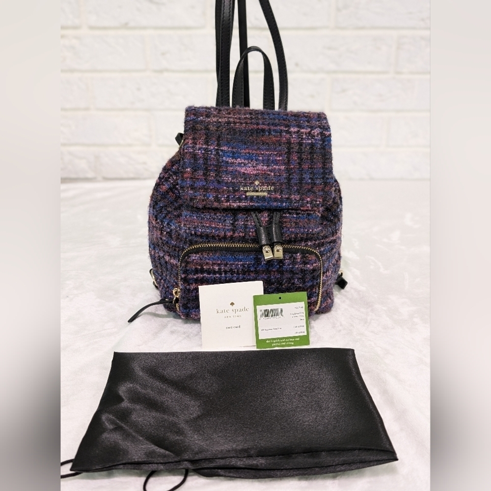 Kate Spade Emerson Fabric Jessa Tweed Backpack Burgundy/Multi 90's Inspired Bag - Picture 2 of 16